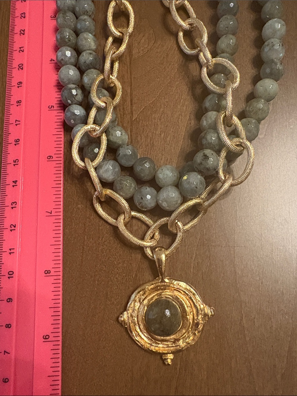 NIBWT Susan Shaw Gray Labradorite and Gold Statement Triple Layer Necklace - Picture 12 of 17